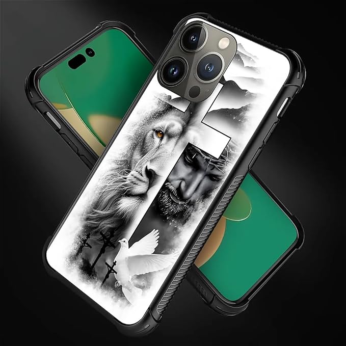 for iPhone 11 Pro Case, Lion Cross Jesus Christ Dove Pattern Made of Soft Silicone Hard Acrylic Shock Protection for iPhone 11 Pro