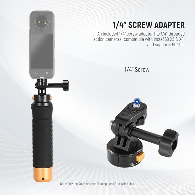 Neewer Floating Hand Grip for Action Camera with Quick Release Mount Adapter, 1/4" Screw Adapter & Wrist Strap, Underwater Handle Stick Accessories Kit Compatible with GoPro Insta360 DJI, GP23