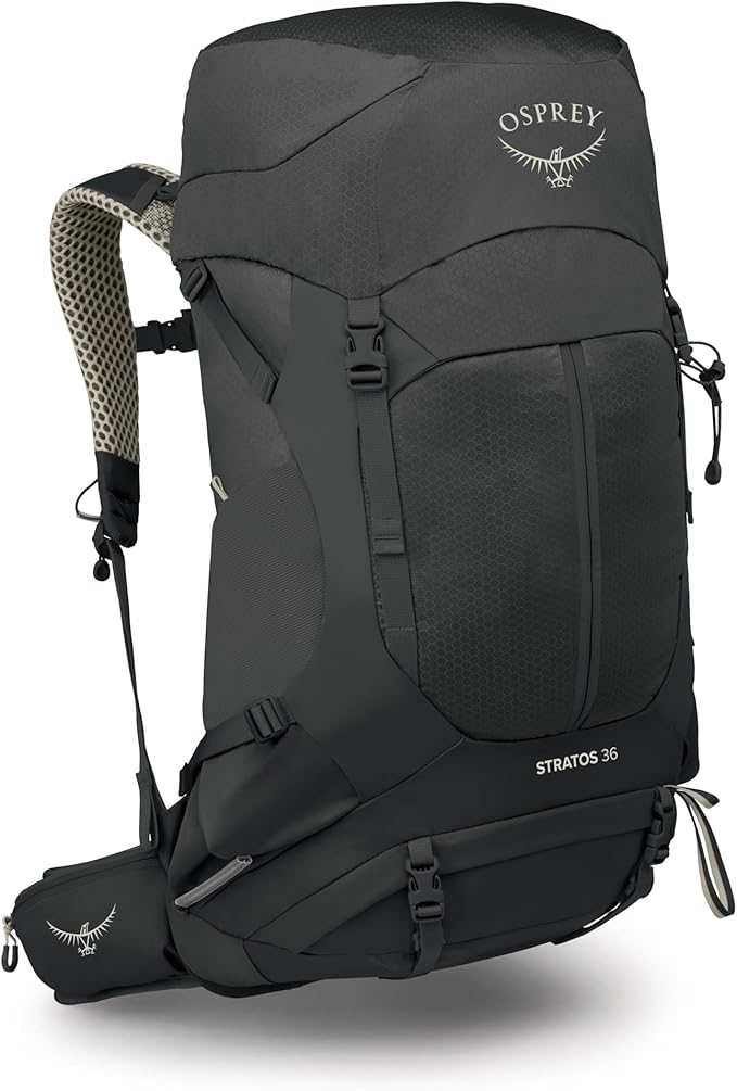 Osprey Stratos 36L Men's Hiking Backpack - Lightweight Backpacking Pack with Waterproof Raincover - Camping Bag, Raven Black