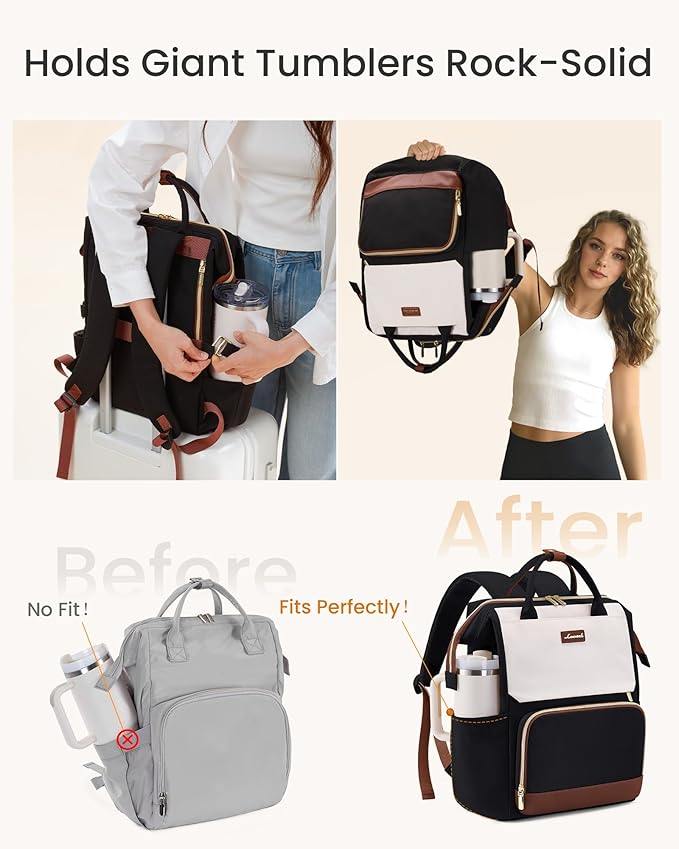 LOVEVOOK Laptop Backpack for Women with Giant Tumbler Holder Pocket, 18 inch Travel Work Bag Purse for Nurse Teacher, Waterproof Casual Daypack Bookbag for College Business