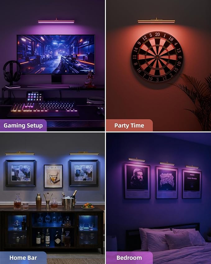 EZVALO 13in Picture Light for Wall, 4000mAh Rechargeable Art Light with Remote, RGB & 3 Color Temps, Battery Operated Wall Light for Paint, Photo - 2 Pack