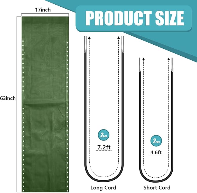 Queekay Chair Replacement Fabric with 4 Bungee Cord Lounge Chair Cloth Mesh Repair Kit for Patio Recliner Outdoor Lawn Pool(63 x 17 Inch,Sage Green)