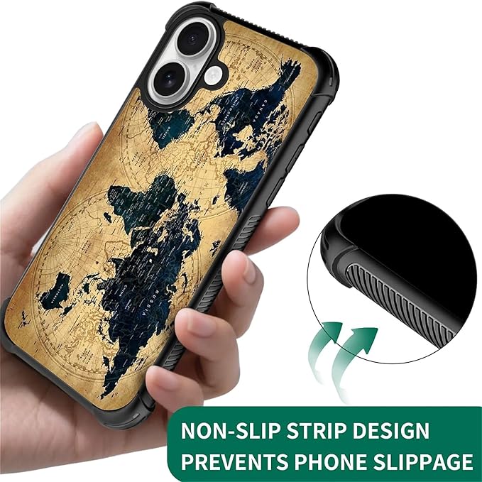 for iPhone 17 Case,for MagSafe Graphic Design for Girl Boy Soft Silicone Hard Acrylic Shock Protection Designed for iPhone 17 Brown World Map Pattern