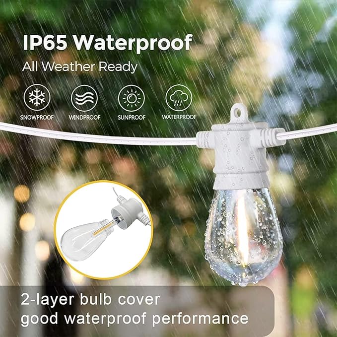 SUNTHIN Outdoor String Lights White, 3 * 50FT(150FT Total) White Patio Lights with 3 * 15 LED Shatterproof Bulbs for Outside, Backyard, Deck, Porch, Garden, Bistro, Cafe, Party