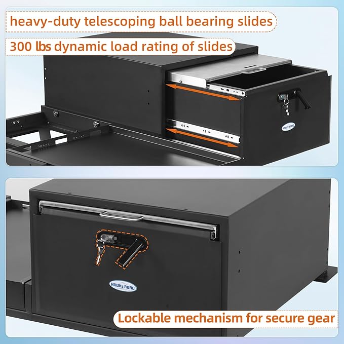 Hooke Road JK/JL/Bronco Trunk Sliding Drawer System & Fridge Slide Mount for 2007-2026 Jeep Wrangler JKU JLU 4-Door & 2021-2026 Ford Bronco 4-Door, Storage Lock Box for Overland Camping Gear
