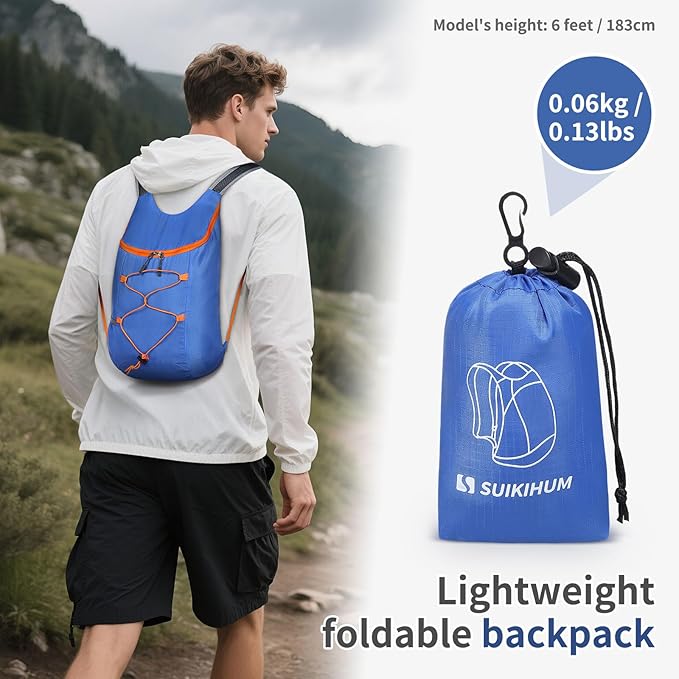 20L Hiking-Daypack Lightweight Foldable Travel Packable Backpack for Camping Cycling Outdoor, Blue