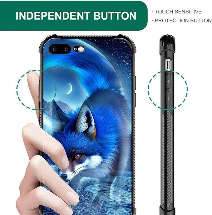 for iPhone 7 Plus/8 Plus Case, Snowy Mountain Fox Lake Pattern Graphic Design for Girl Boy, Soft Silicone Hard Acrylic Shock Protection