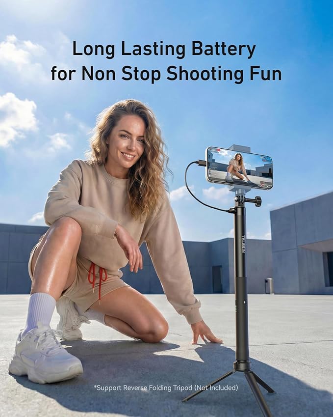 TELESIN Power Grip Selfie Stick for DJI OSMO Namo Action 6 5 Pro 4 3,GoPro Hero 13 12 11,Insta360 X5 X4 Action Camera & Phone, 40.16"Extension Charging Handle Grip, Portable Battery Power Selfie Pole