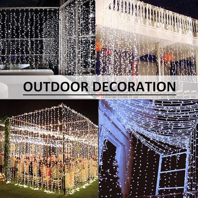 Solhice LED Curtain Lights Outdoor 20ft x10ft Cool White, 600 LED String Lights Backdrop Indoor Plug in, Twinkle Lights for Outside Backyard Wedding Bedroom Décor (Not Connectable)