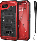 Mitywah Waterproof Case for iPhone 16e and for iPhone 17e, Shockproof Heavy Duty Case with Built-in Screen Protector, Underwater Full Body Protective Metal Case 6.1 inch, Red
