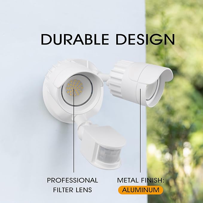 LED Motion Sensor Outdoor Lights, 34W 3500LM 5000K Daylight, IP65 Waterproof, Dusk to Dawn Flood Light, 2 Head Motion Lights for House, Security Lights for Outside, Garage, Yard (White, 1 Pack)