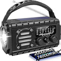 Aivica 20000mah Emergency Radio, SW/NOAA/AM/FM Weather Radio, Solar Powered Hand Crank Chager with Bige Batery Powered,Portable,Cellphone Charge,SOS,Flashlight for Emergency/Home (Black)