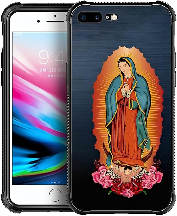 for iPhone 7/8 Case, Red Virgen Guadalupe Pattern Made of Soft Silicone Hard Acrylic Shock Protection for iPhone 7/8