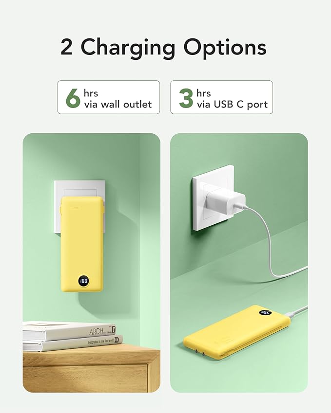 VRURC Portable Charger Power Bank - 10000mAh Fast Charging 22.5W PD 20W Slim Portable Charger Built in Cables Power Bank with Cords,USB C Portable Phone Charger Travel Accessories -Yellow