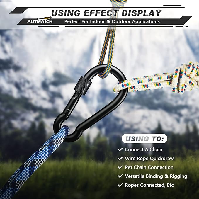 AUTMATCH Carabiner Clips, 3" Spring Snap Hook Caribeener Clips Buckle Heavy Duty Locking Carabiners Chain Quick Links, 4 Pack
