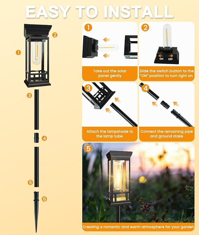 8 Pack Solar Pathway Lights Outdoor, Taller Bright Solar Path Lights Waterproof, Auto On/Off Solar Powered Garden Lights for Outside Landscape Path Yard Walkway Lawn Driveway Patio Lighting Decor