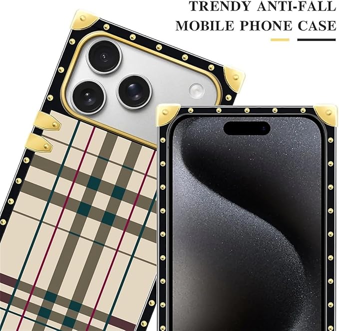 for iPhone 17 Pro Max Case Luxury Golden Decoration for Girl Women Soft TPU Shockproof Protective Hard PC Back for iPhone 17 Pro Max Crazy Pattern Black Red Beige Stripes
