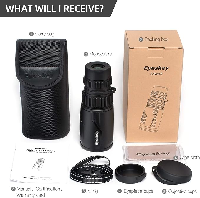 Seeker Pro HD Packet Monocular | Waterproof and Fog-Proof | Optimized Clear Optics | Compact Size Theater Monoculars for Birding Travelling (8-24X42)