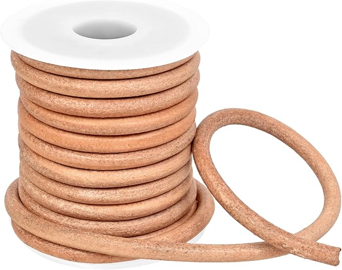 GENIQUE Real/Genuine Round Leather String Cord for Necklace, Bracelets, Jewellery, Braiding (Natural Distressed, 5mm)