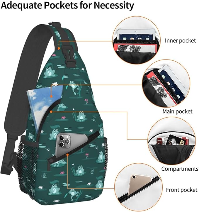 Funny Frogs In The Swamp Sling Bag For Women Men Fashion Backpack Crossbody Shoulder Bag Sling Backpack Chest Bag Travel Hiking Casual Sport Daypack