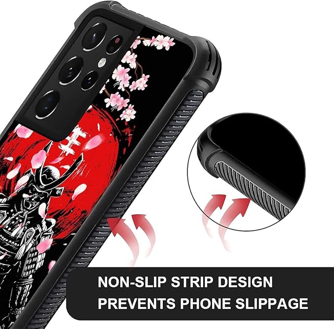 for Samsung Galaxy S21 Ultra Case, Sakura Japanese Samurai Pattern Graphic Design Girl Boy Soft Silicone Hard Acrylic Shock Protection for Samsung Galaxy S21 Ultra