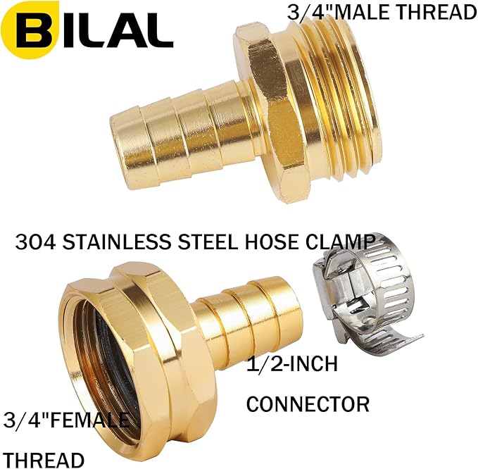 5 Set Garden Hose Repair Connector Kit with Clamps, Fit for 1/2" Garden Hose Fitting,1/2" Barb x 3/4" GHT Garden Hose Adapter/Fittings, Water Hose Repair Kit