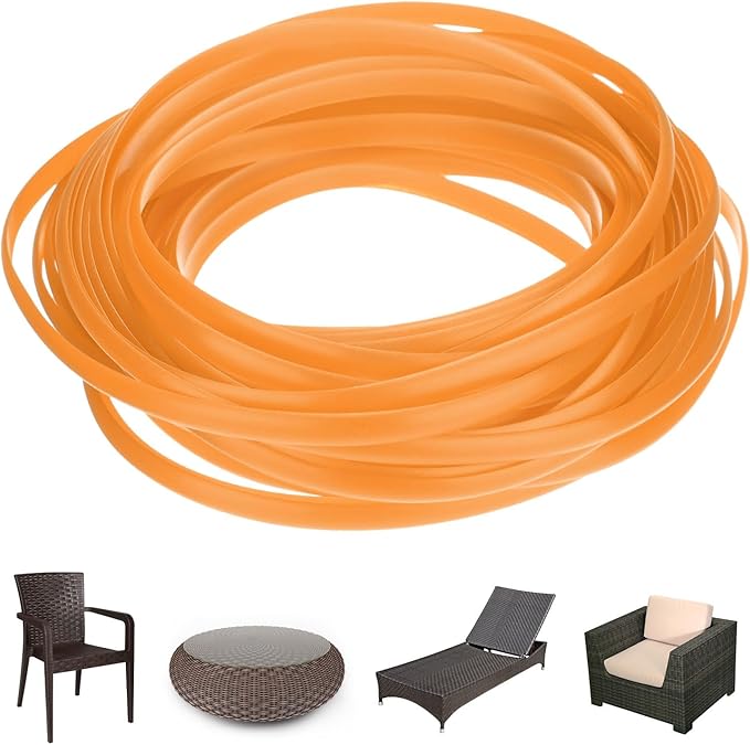 M METERXITY 1-Pack Wicker Repair Kit, 5mm x 33ft/10m Plastic Flat Rattan Replacement Supplies for Patio Furniture Repair/Basket Making/Chair Weaving, Synthetic Woven Rattan [Orange Yellow]