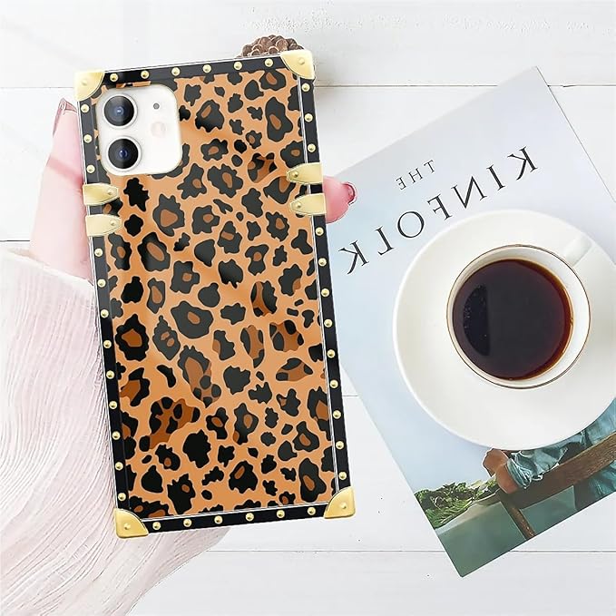 Compatible with iPhone 11 Case, Brown Leopard Texture Luxury Golden Decoration for Girl Women Soft TPU Shockproof Protective Hard PC Back for iPhone 11