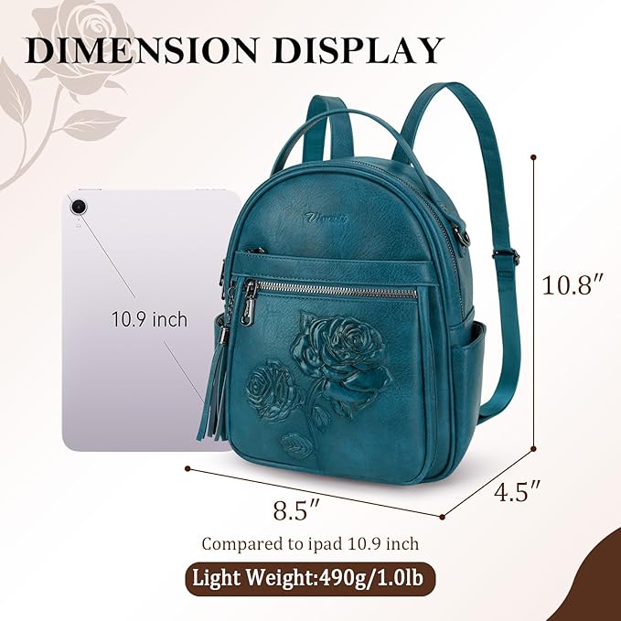 Mini Backpack Purse for Women,Embossed Vegan Leather Small Backpack Fashion Backpacks Daypacks Shoulder Handbag (Peacock-Blue)