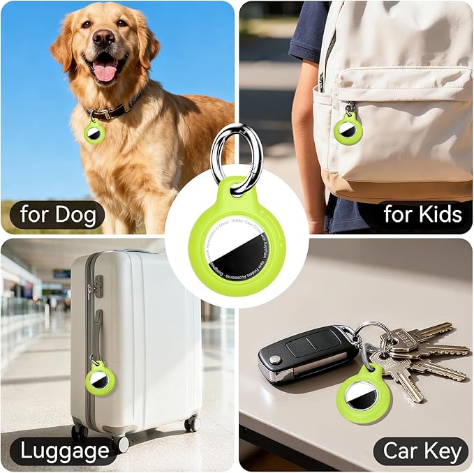 for Apple AirTag 2nd & 1st Gen, Waterproof Case for AirTag Holder Keychain,GPS Tracker Cover for Dog,Car Key,Luggage-D4-Fluorescent Green