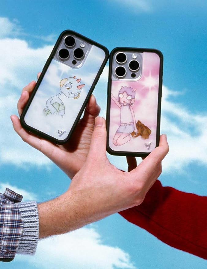 Wildflower Cases - Compatible with iPhone 13 Pro | Protective Black Bumper, 6.5ft Drop Test Certified, Women Owned Small Business | Pink White Clouds Sky Dainty Cute Trendy | Collab- Enya