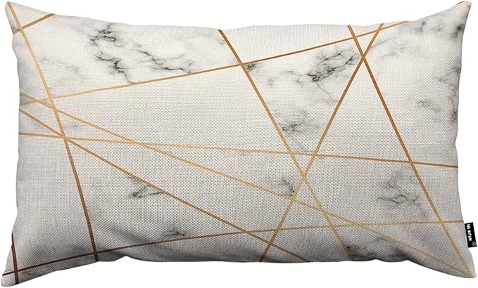 TKS MITLAN Golden Gray Marble Pillow Covers 12x20 Inch Stone Block Geometric Luxury Creative Chic Lines Stain Triangle Rustic Linen Throw Pillow Covers 12x20 Inch for Sofa Couch Decoration