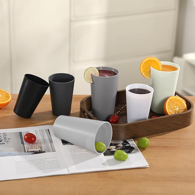 HEYCOME 24 Pcs Unbreakable Plastic Cups Set, 20 oz Reusable Plastic Cups, Stackable Water Tumblers, Drinking Cup for Kitchen, Outdoor, BPA-free, Dishwasher Refrigerator and Microwave Safe, Beige