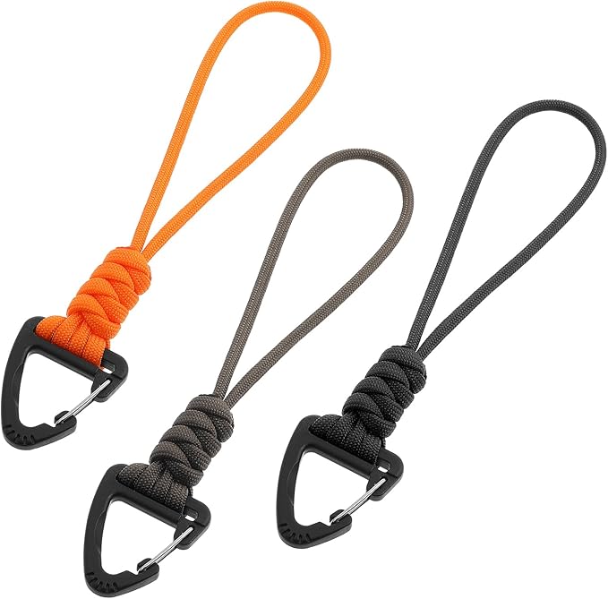 3PCS Paracord Keychain Carabiner, Braided Lanyard Key Chain Men/Women Triangle Buckle Lock Clip Heavy Duty Hook for Car Keys Outdoor Survival Camping Hiking 3 Colors