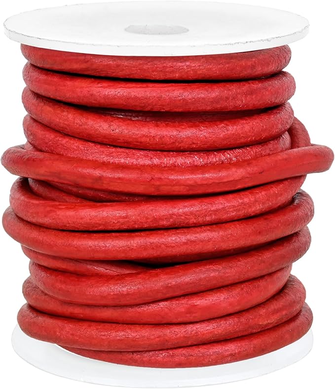 GENIQUE Real/Genuine Round Leather String Cord for Necklace, Bracelets, Jewellery, Braiding (Red Distressed, 5mm)