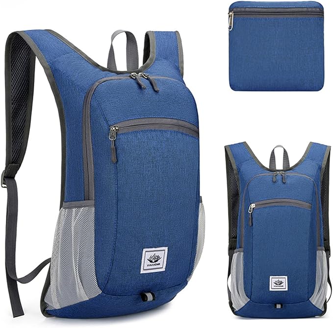 DOJUNS Hiking Backpack 15L Small Travel Backpack Lightweight Foldable Daypack Packable Camping Backpacks for Women Men (Blue)