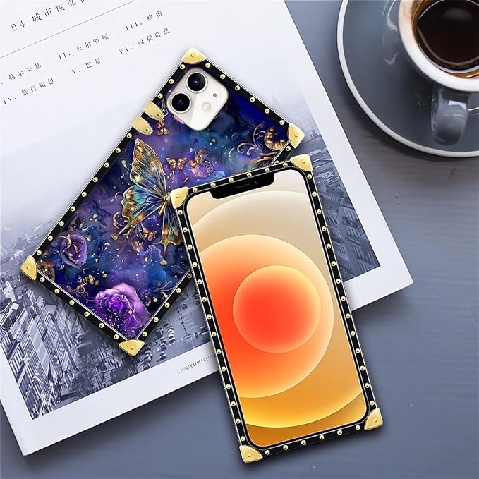 Compatible with iPhone 11 Case, Glistening Golden Butterfly Vibrant Purple Blue Luxury Golden Decoration for Girl Women Soft TPU Shockproof Protective Hard PC Back for iPhone 11