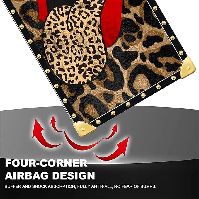 Compatible with iPhone 16 Case, Brown Leopard Print Mouth Luxury Golden Decoration for Girl Women Soft TPU Shockproof Protective Hard PC Back for iPhone 16