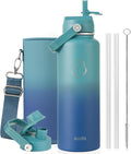BUZIO 40 oz Insulated Water Bottle, Triple Wall Vacuum Stainless Steel Water Flask with 2 lids, Lead-Free BPA-Free Straw Lid Sports Canteen Jug, Cold 48H & Hot 24H, Gradient Cyan