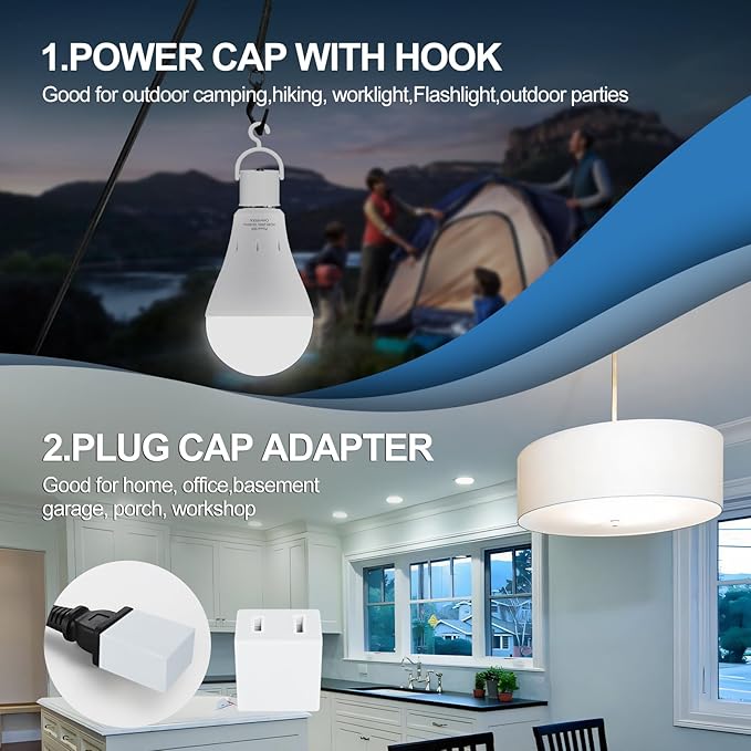 3Pack Rechargeable Emergency Light Bulb, A19 9W Warm White 6000K Self-Charging LED Light Bulb,1200mAh Battery Backup Light Bulbs for Daily,Home Emergency,Outdoor Portable Use