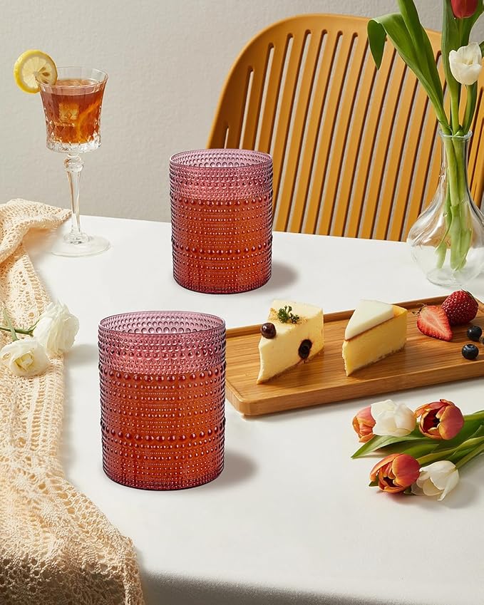 18PCS Plastic Hobnail Drinking Glasses - 14 Oz Burgundy Vintage Glasses Mixed Drinkware Sets - Disposable Beaded Cups for Beer, Whiskey, Juice, Cocktail, Wine, Party