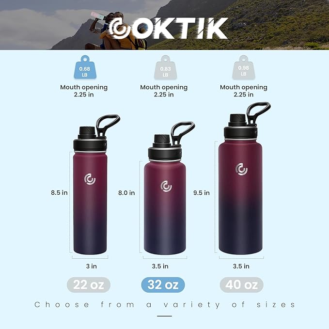 Sports Water Bottle 32oz, Insulated Water Bottle with Handle,Stainless Steel,Simple Modern,Suitable for Travel, School, Boy, Girl(Midnight)