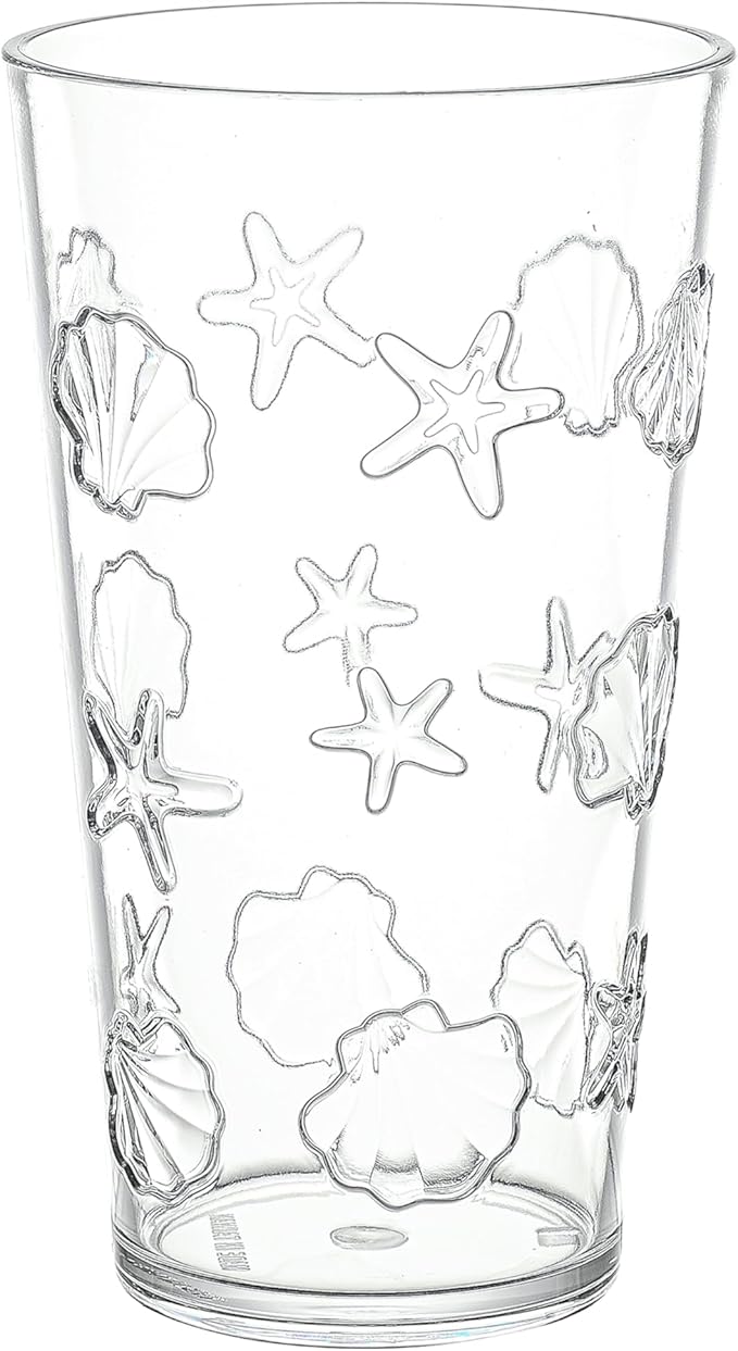 KLIFA- HAWAII series- 15.2 & 20.9 ounce, Set of 8, Sea World Acrylic Drinking Glasses, Shatter-proof Tumblers, BPA-Free, Stackable Plastic Drinkware, Dishwasher Safe Cups, Clear