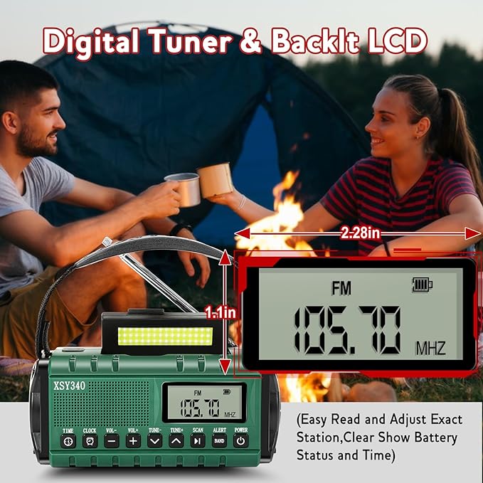 Emergency NOAA Weather Alert Radio with Solar & Hand Crank USB-C Charging Portable AM/FM Radio 3W Flashlight, Reading Lamp, Cell Phone Charger, SOS for Hurricane, Storm, Camping Emergencies