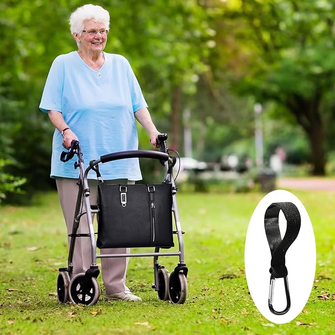 2 Pcs Walker Hook Hanging Multipurpose 360° Rotation Stroller Clip Diaper Bag Hanger for Walker Rollator Crutches Wheelchair Shopping Cart Car Back Seat Purses Bike Wheelchair Pushchair (Open)