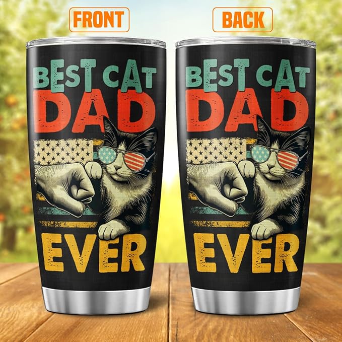 Best Cat Dad Ever 20oz Tumbler, Funny Fist Bump Design, Insulated Stainless Steel Travel Mug for Lovers, Ideal Birthday or Father's Day Gift