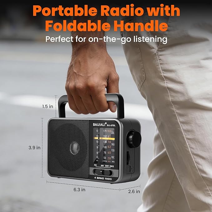 Solar-Powered Portable Radio, AM/FM/SW Radio with Loud Speaker, Built-in Rechargeable Battery and USB-C - Emergency Radio for Outdoor, Camping, Travel, Storms and Power Outages (Model BJL-671-Solar)