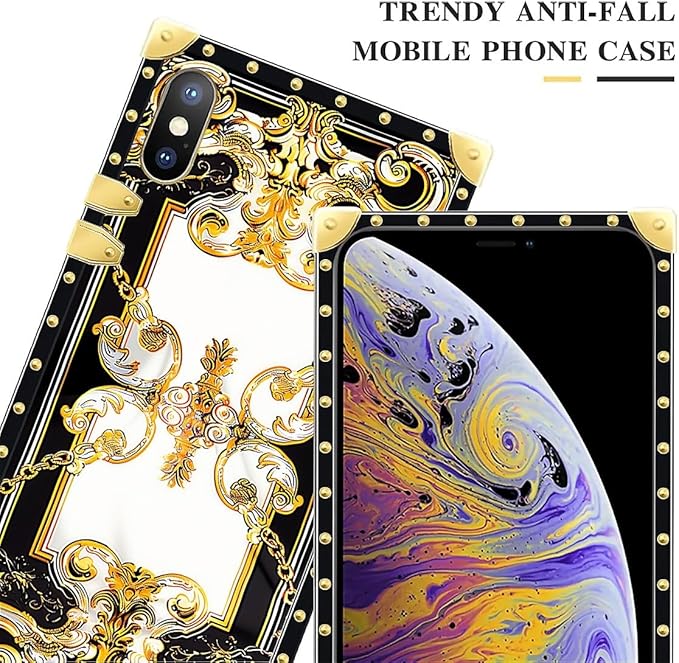 Compatible with iPhone XR Case, Gold Grain Flowers Luxury Golden Decoration for Girl Women Soft TPU Shockproof Protective Hard PC Back for iPhone XR