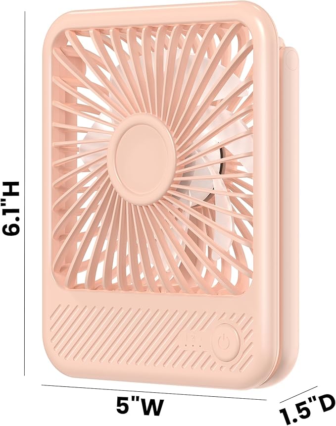 Koonie Desk Fan, Ultra Quiet 2.5-11h Battery Operated Small USB Fan with Strong Wind, 180° Tilt Folding and 3 Speeds Adjustable, Battery Powered Mini Personal Fan for Office Bedroom Desktop Pink