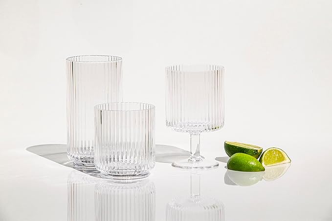 Abode Homewares Mesa 22 oz Durable Acrylic Jumbo Drinking Glasses, Shatter-Resistant and Dishwasher-Safe Indoor/Outdoor Drinkware, Ideal for Water, Iced Tea, Juice, and Cocktails - Clear - Set of 6